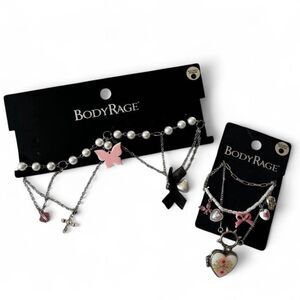 Spencer's Body Rage Butterfly Choker Locket Necklace Set NWT Y2K Alt Goth